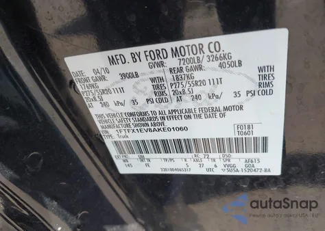 2010 Ford F-150 Fx4/Lariat/Xl/Xlt из США, поврежденный, VIN 1FTFX1EV8AKE01060